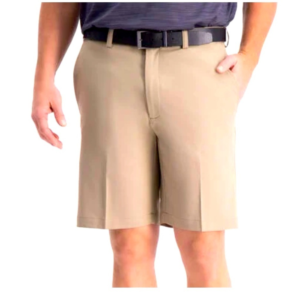 Haggar tan cool 18 performance shorts flat front comfort waist size 40